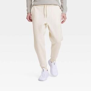 Men's Cotton Fleece Jogger Pants - All in Motion Oatmeal M Drawstring Waistband